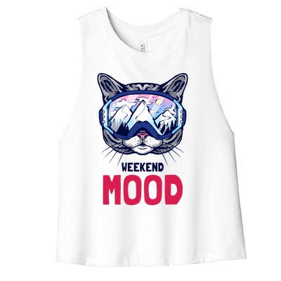 Weekend Mood Skiing Mountain Panorama Ski Goggles Cats Gift Women's Racerback Cropped Tank