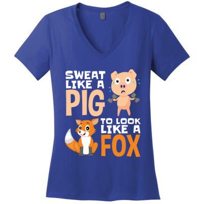 Workout Motivation Sweat Like A Pig To Look Like A Fox Cute Gift Women's V-Neck T-Shirt