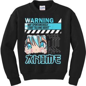 Warning May Spontaneously Talk About Anime Funny Manga Kids Sweatshirt