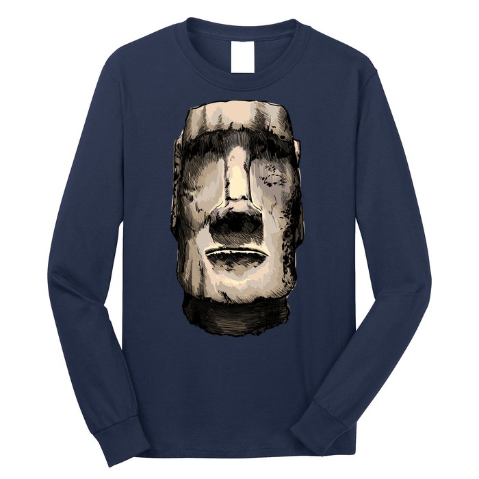 Watercolor Moai Statue Long Sleeve Shirt