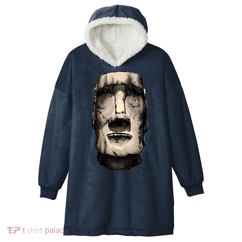 Watercolor Moai Statue Hooded Wearable Blanket
