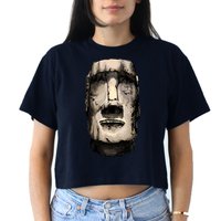Watercolor Moai Statue Crop Top