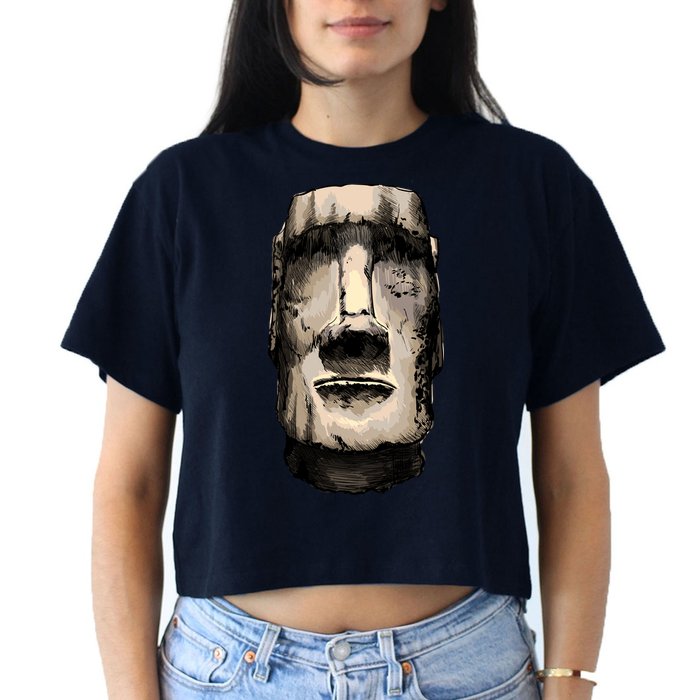 Watercolor Moai Statue Crop Top