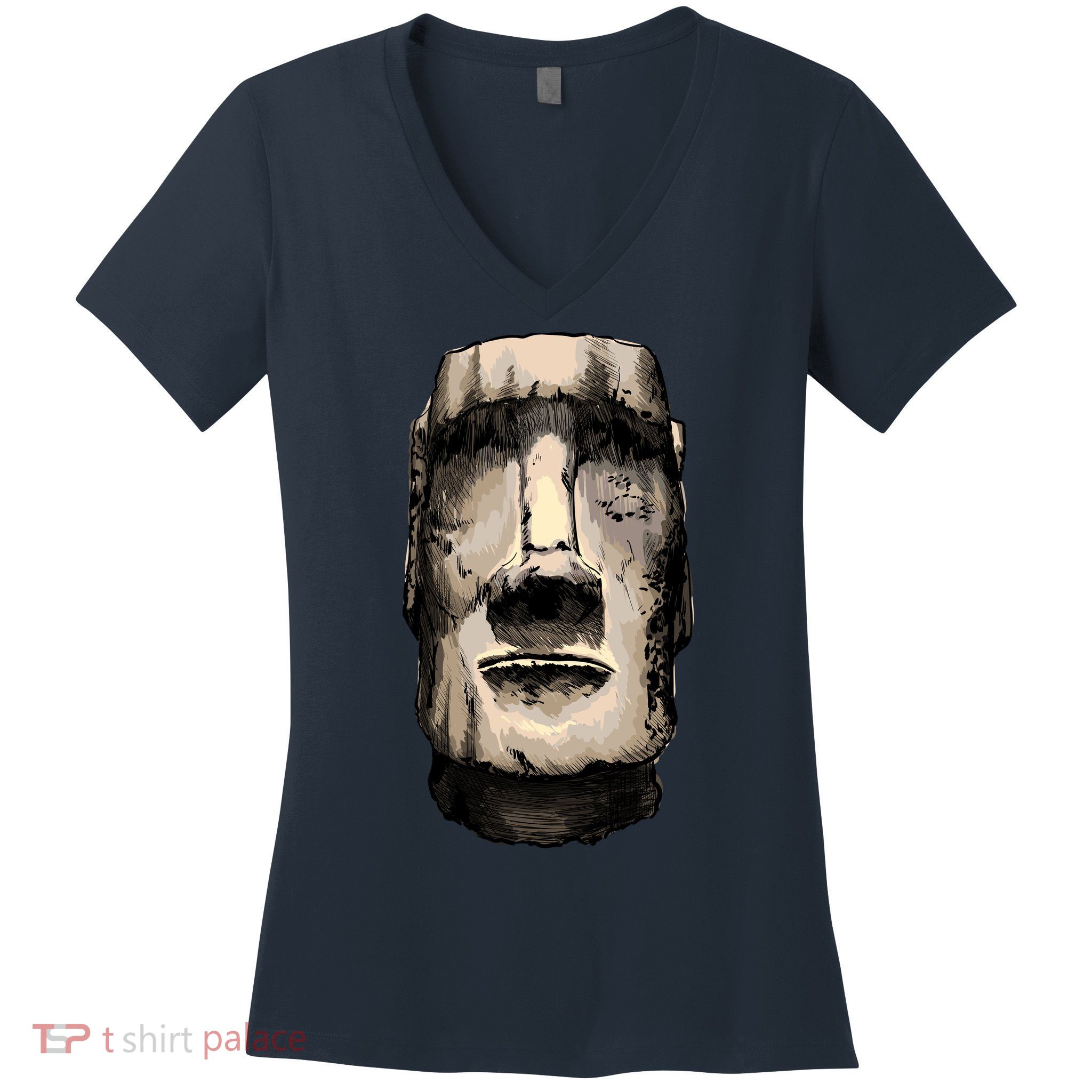 Watercolor Moai Statue Women's V-Neck T-Shirt