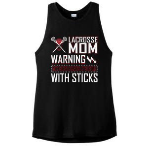 Warning My Son Beats People With Sticks Lacrosse Mom Ladies PosiCharge Tri-Blend Wicking Tank