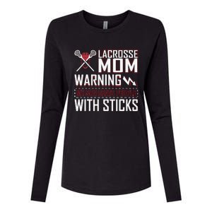 Warning My Son Beats People With Sticks Lacrosse Mom Womens Cotton Relaxed Long Sleeve T-Shirt