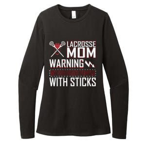 Warning My Son Beats People With Sticks Lacrosse Mom Womens CVC Long Sleeve Shirt