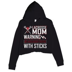 Warning My Son Beats People With Sticks Lacrosse Mom Crop Fleece Hoodie