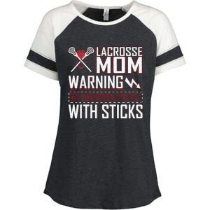 Warning My Son Beats People With Sticks Lacrosse Mom Enza Ladies Jersey Colorblock Tee