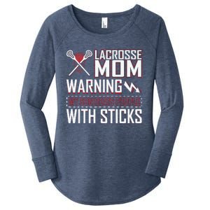 Warning My Son Beats People With Sticks Lacrosse Mom Women's Perfect Tri Tunic Long Sleeve Shirt