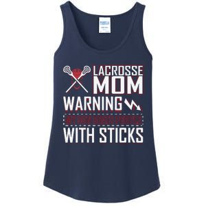 Warning My Son Beats People With Sticks Lacrosse Mom Ladies Essential Tank