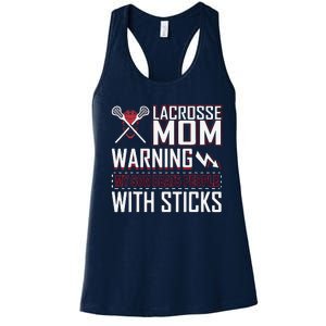 Warning My Son Beats People With Sticks Lacrosse Mom Women's Racerback Tank