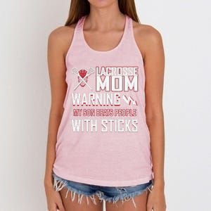 Warning My Son Beats People With Sticks Lacrosse Mom Women's Knotted Racerback Tank