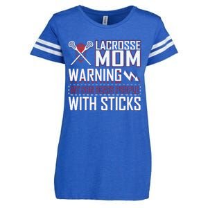 Warning My Son Beats People With Sticks Lacrosse Mom Enza Ladies Jersey Football T-Shirt