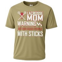 Warning My Son Beats People With Sticks Lacrosse Mom Cooling Performance Crew T-Shirt
