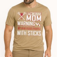 Warning My Son Beats People With Sticks Lacrosse Mom Cooling Performance Crew T-Shirt