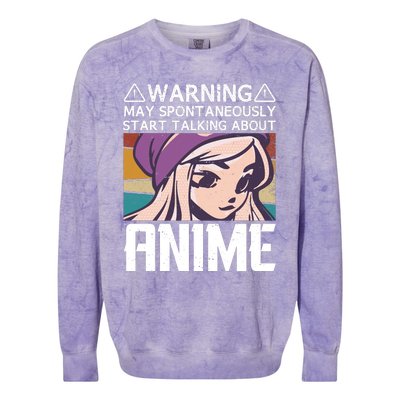 Warning May Spontaneously Talk About Anime Funny Anime Girl Anime Quotes Colorblast Crewneck Sweatshirt