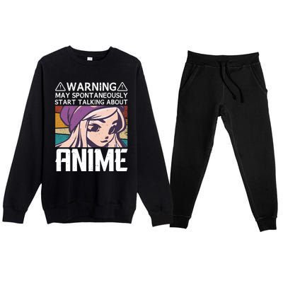 Warning May Spontaneously Talk About Anime Funny Anime Girl Anime Quotes Premium Crewneck Sweatsuit Set