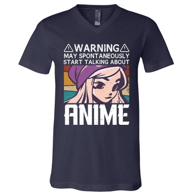 Warning May Spontaneously Talk About Anime Funny Anime Girl Anime Quotes V-Neck T-Shirt