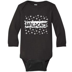 Wildcats Mascot School Spirit Back To School Footprint Squad Baby Long Sleeve Bodysuit