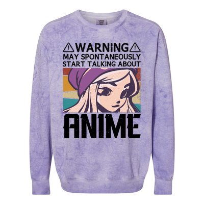 Warning May Spontaneously Talk About Anime Funny Anime Girl Anime Quotes Colorblast Crewneck Sweatshirt