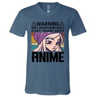 Warning May Spontaneously Talk About Anime Funny Anime Girl Anime Quotes V-Neck T-Shirt