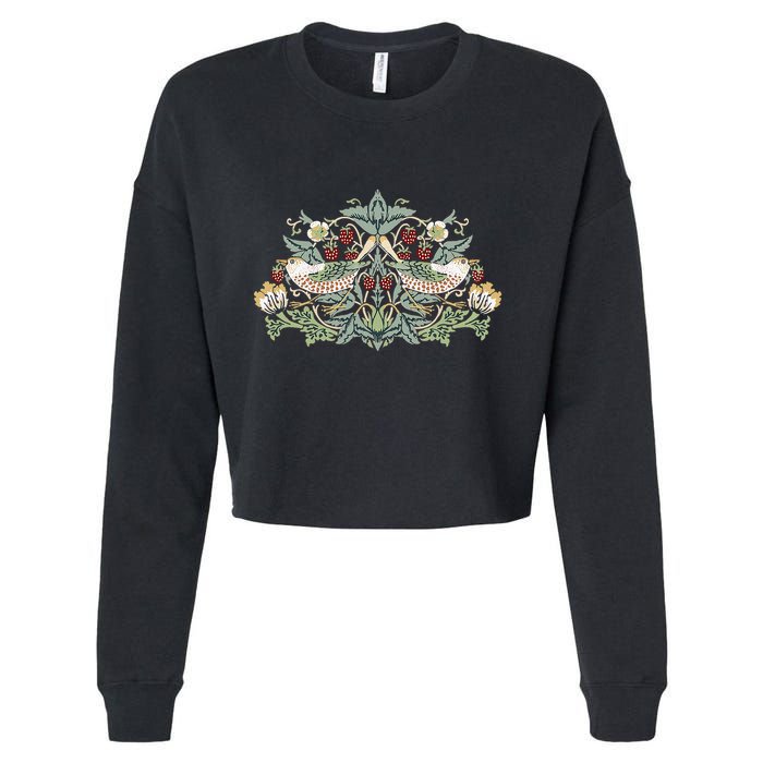 William Morris Strawberry Thief Bird Cropped Pullover Crew
