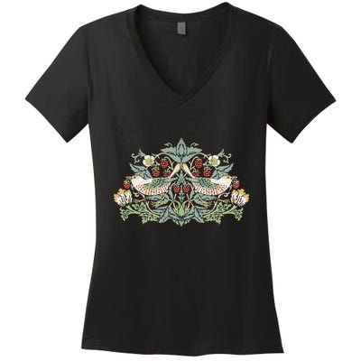 William Morris Strawberry Thief Bird Women's V-Neck T-Shirt