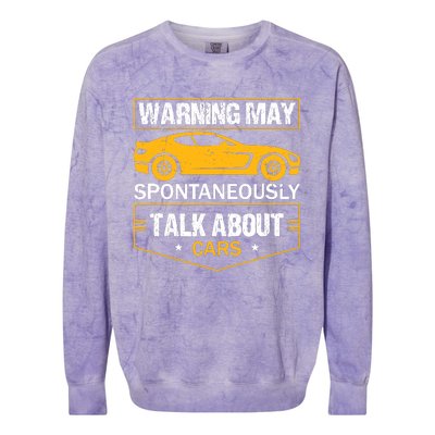 Warning May Spontaneously Start Talking About Cars Salesman Colorblast Crewneck Sweatshirt