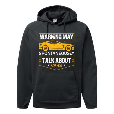 Warning May Spontaneously Start Talking About Cars Salesman Performance Fleece Hoodie