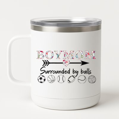 Womens Mom Surrounded By Balls Gift For Women Mother's Day Cute 12 oz Stainless Steel Tumbler Cup