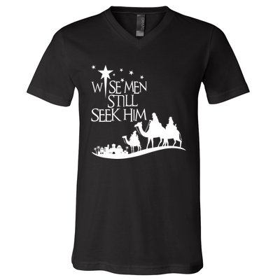 Wise Man Still Seek Him Christian Christmas Jesus Design V-Neck T-Shirt