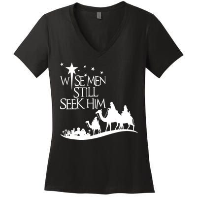 Wise Man Still Seek Him Christian Christmas Jesus Design Women's V-Neck T-Shirt
