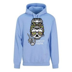 Witchy Mama Skull Leopard Bun Peace Hand Halloween Mom Women Unisex Surf Hoodie