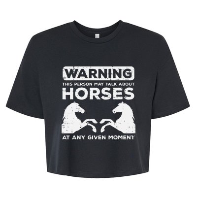 Warning May Talk About Horses Funny Riding racing Bella+Canvas Jersey Crop Tee