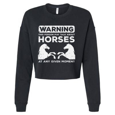 Warning May Talk About Horses Funny Riding racing Cropped Pullover Crew