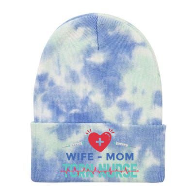 Wife Mom Tcrn Nurse Nursing Practitioner Mom Nurses Gift Tie Dye 12in Knit Beanie