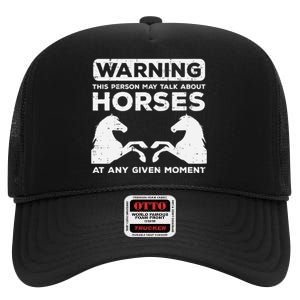 Warning May Talk About Horses Funny Riding High Crown Mesh Back Trucker Hat