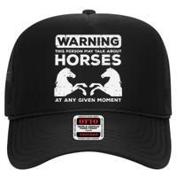 Warning May Talk About Horses Funny Riding High Crown Mesh Back Trucker Hat