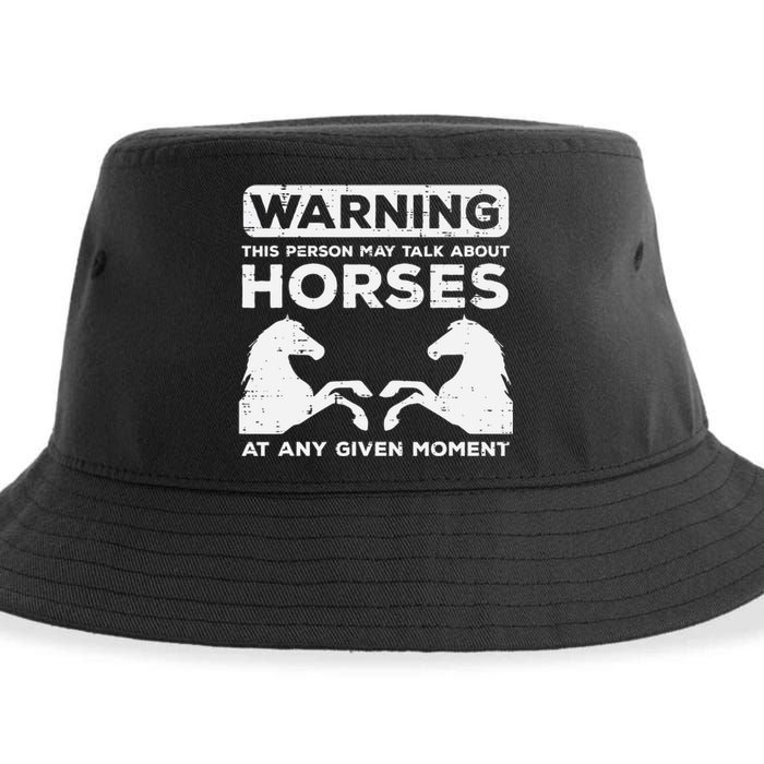 Warning May Talk About Horses Funny Riding Sustainable Bucket Hat