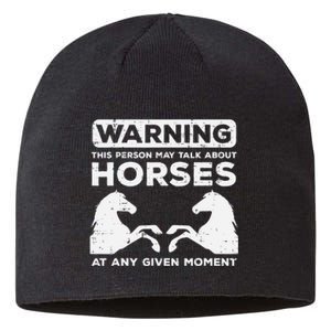 Warning May Talk About Horses Funny Riding Sustainable Beanie