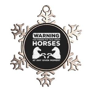 Warning May Talk About Horses Funny Riding Metallic Star Ornament