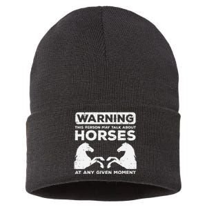 Warning May Talk About Horses Funny Riding Sustainable Knit Beanie