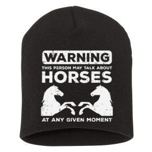 Warning May Talk About Horses Funny Riding Short Acrylic Beanie