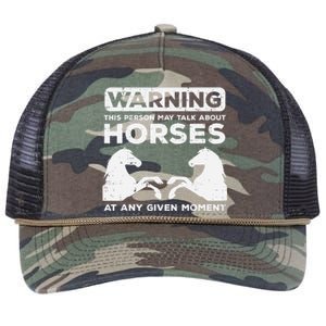 Warning May Talk About Horses Funny Riding Retro Rope Trucker Hat Cap