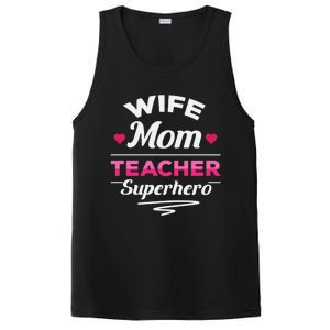 Wife Mom Teacher Superhero Teacher Mom Gift PosiCharge Competitor Tank