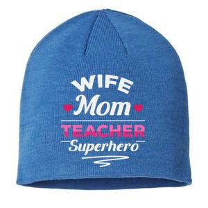 Wife Mom Teacher Superhero Teacher Mom Gift Sustainable Beanie