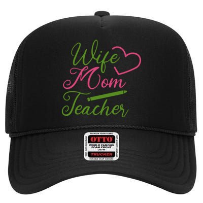 WIFE MOM TEACHER Mother's Day Gift High Crown Mesh Back Trucker Hat