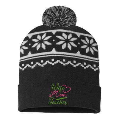 WIFE MOM TEACHER Mother's Day Gift USA-Made Snowflake Beanie