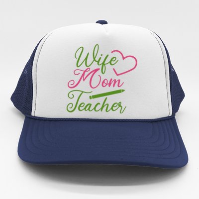 WIFE MOM TEACHER Mother's Day Gift Trucker Hat